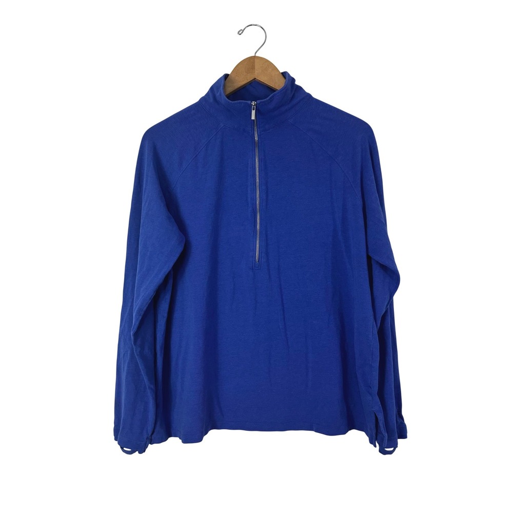 Coolibar Coconut Keys Quarter Zip Top Womens XL Solid Blue Thumbholes UPF 50+